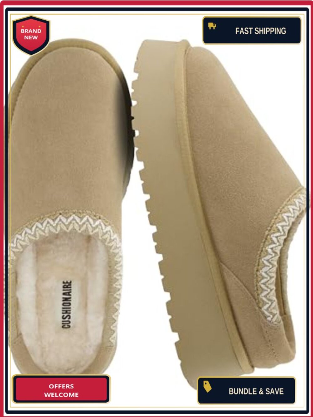 CUSHIONAIRE Kabuki Platform Boots Genuine Suede Fuzzy Mule Slippers for Women